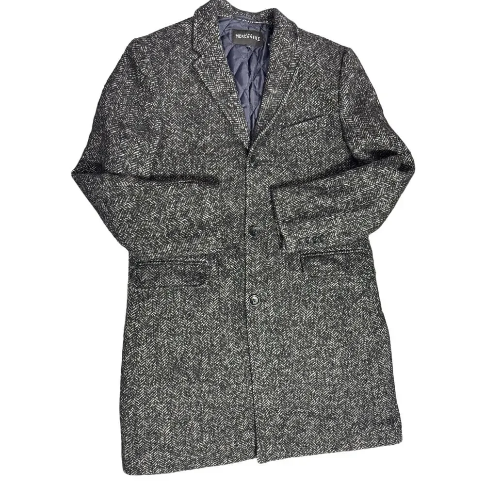 J.Crew Mercantile Men's Gray Charcoal Irish Wool Trench Coat - Size 42 (22x39)